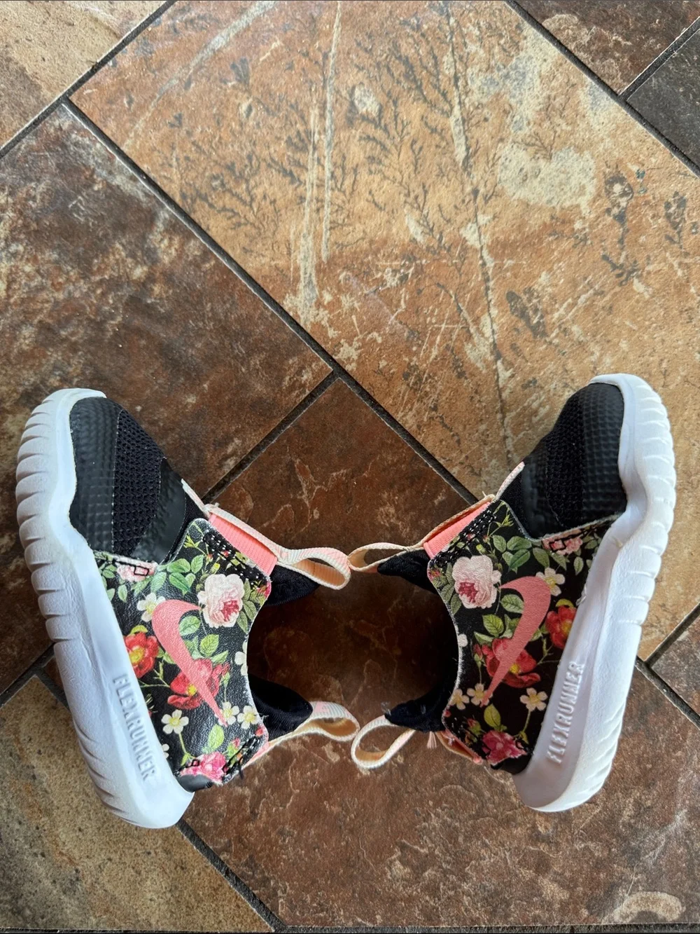 Nike Kids Black Floral Slip-On Sneakers with Pink Accents